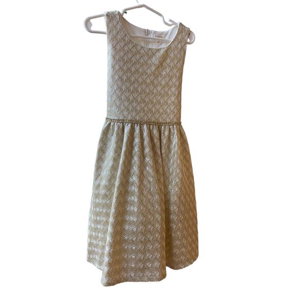 Tahari Girls Fit and Flare Dress Size 6 Gold White Tinsel Wedding Party Holiday - Picture 6 of 16